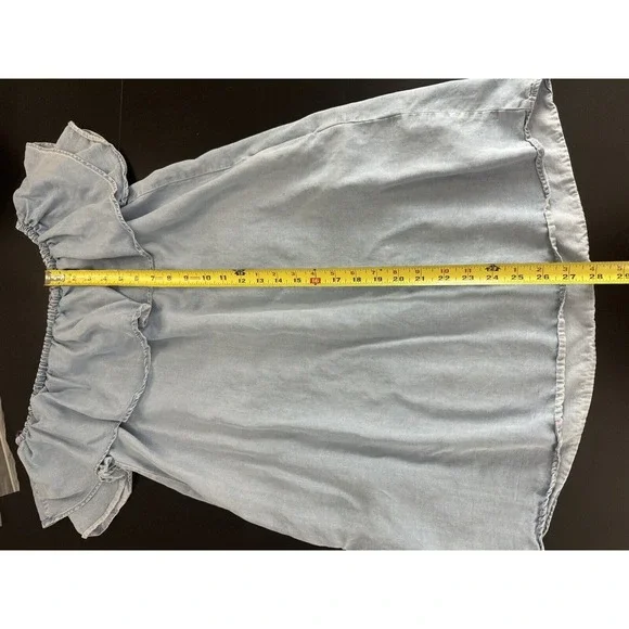 Zara mini Dress Blue Chambray Off The Shoulder Ruffled - Picture 6 of 9